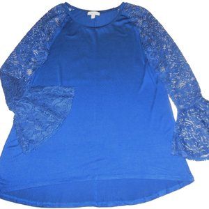 Top knit lace NEW blue Long Flared Sleeve tunic blouse